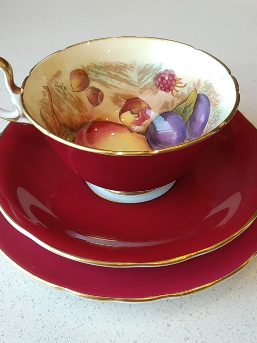 Aynsley England Teacup and Saucer Hand-Painted Orchard Fruit